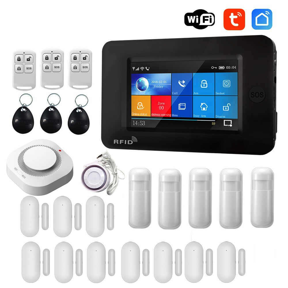 wifi-gsm-rfid smart wireless home security alarm system with tuya app